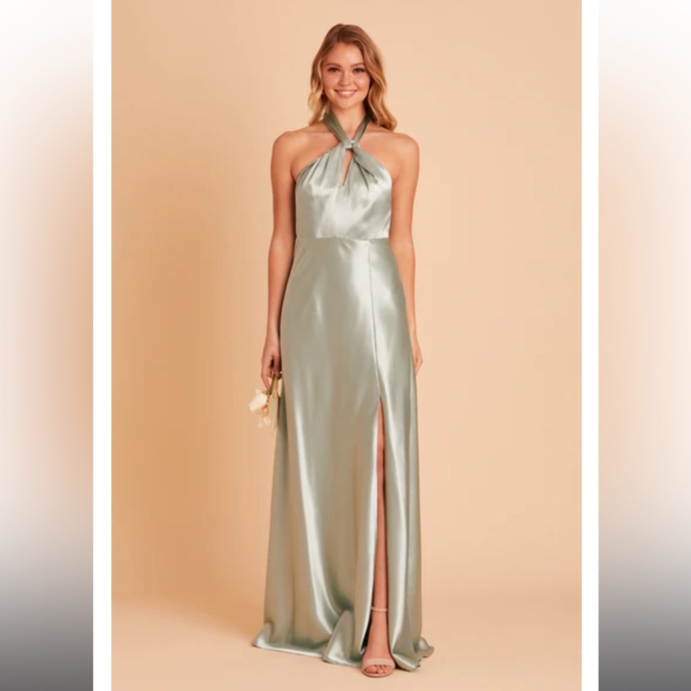 Satin Halter Dress in Sage Green